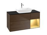 Villeroy und Boch Finion Waschtischunterschrank G832HFGN 120cm, Abdeckplatte black matt, Emotion, Regale Gold matt lacquer, Walnut veneer