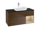 Villeroy und Boch Finion Waschtischunterschrank G832PCGN 120cm, Abdeckplatte black matt, Emotion, Regale Oak Veneer, Walnut veneer