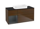 Villeroy und Boch Finion Waschtischunterschrank F702HGGN 120x60,3x50,1cm, Regal links Midnight Blue Matt Lacquer, Walnut veneer