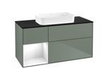 Villeroy und Boch Finion Waschtischunterschrank F702GFGM 120x60,3x50,1cm, Regal links Glossy white lacquer, Olive Matt Lacquer