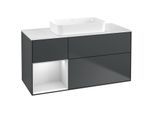 Villeroy und Boch Finion Waschtischunterschrank F701MTHG 120x60,3x50,1cm, Regal links White matt lacquer, Midnight Blue Matt Lacquer