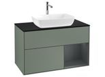 Villeroy und Boch Finion Waschtischunterschrank F782HGGM 100cm, Abdeckplatte black matt, Regale Midnight matt lacquer, Olive Matt Lacquer