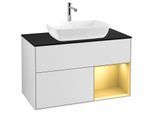 Villeroy und Boch Finion Waschtischunterschrank F782HFMT 100cm, Abdeckplatte black matt, Regale Gold matt lacquer, White matt lacquer