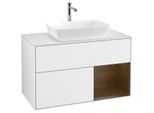 Villeroy und Boch Finion Waschtischunterschrank F781GNGF 100cm, Abdeckplatte white matt, Regale Walnut Veneer, Glossy white lacquer