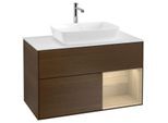 Villeroy und Boch Finion Waschtischunterschrank F781PCGN 100cm, Abdeckplatte white matt, Regale Oak Veneer, Walnut veneer