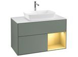Villeroy und Boch Finion Waschtischunterschrank F781HFGM 100cm, Abdeckplatte white matt, Regale Gold matt lacquer, Olive Matt Lacquer