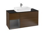 Villeroy und Boch Finion Waschtischunterschrank G412GKGN 120cm, Abdeckplatte black matt, Emotion, Regal links Anthracite matt, Walnut veneer