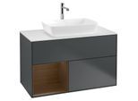 Villeroy und Boch Finion Waschtischunterschrank G771GNHG 100cm, Abdeckplatte white matt, Emotion, Regale Walnut Veneer, Midnight Blue Matt Lacquer