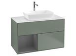 Villeroy und Boch Finion Waschtischunterschrank G771GKGM 100cm, Abdeckplatte white matt, Emotion, Regale Anthracite matt lacquer, Olive Matt Lacquer