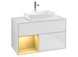 Villeroy und Boch Finion Waschtischunterschrank G771HFMT 100cm, Abdeckplatte white matt, Emotion, Regale Gold matt lacquer, White matt lacquer