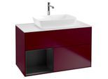 Villeroy und Boch Finion Waschtischunterschrank G771PDHB 100cm, Abdeckplatte white matt, Emotion, Regale Black matt lacquer, Peony Matt