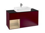 Villeroy und Boch Finion Waschtischunterschrank G412PCHB 120cm, Abdeckplatte black matt, Emotion, Regal links Oak Veneer, Peony Matt