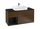 Villeroy und Boch Finion Waschtischunterschrank G412PDGN 120cm, Abdeckplatte black matt, Emotion, Regal links Black matt lacquer, Walnut veneer