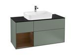 Villeroy und Boch Finion Waschtischunterschrank G412GNGM 120cm, Abdeckplatte black matt, Emotion, Regal links Walnut veneer, Olive Matt Lacquer