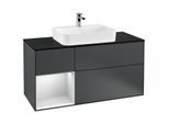 Villeroy und Boch Finion Waschtischunterschrank G412MTHG 120cm, Abdeckplatte black matt, Emotion, Regal links White matt lacquer, Midnight Blue Matt Lacquer