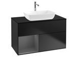 Villeroy und Boch Finion Waschtischunterschrank G772GKPD 100cm, Abdeckplatte black matt, Emotion, Regale Anthracite matt lacquer, Black matt lacquer