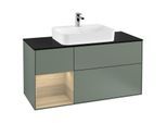 Villeroy und Boch Finion Waschtischunterschrank G412PCGM 120cm, Abdeckplatte black matt, Emotion, Regal links Oak Veneer, Olive Matt Lacquer