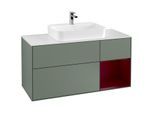 Villeroy und Boch Finion Waschtischunterschrank F421HBGM 120cm, Abdeckplatte white matt, Regal rechts Peony, Olive Matt Lacquer