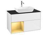 Villeroy und Boch Finion Waschtischunterschrank G772HFGF 100cm, Abdeckplatte black matt, Emotion, Regale Gold matt lacquer, Glossy white lacquer