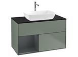 Villeroy und Boch Finion Waschtischunterschrank G772HGGM 100cm, Abdeckplatte black matt, Emotion, Regale Midnight matt lacquer, Olive Matt Lacquer