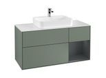 Villeroy und Boch Finion Waschtischunterschrank F421HGGM 120cm, Abdeckplatte white matt, Regal rechts Midnight Blue Matt Lacquer, Olive Matt Lacquer