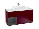Villeroy und Boch Finion Waschtischunterschrank F411HGHB 120cm, Abdeckplatte white matt, Regal links Midnight Blue Matt Lacquer, Peony Matt