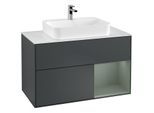 Villeroy und Boch Finion Waschtischunterschrank G371GMHG 100cm, Abdeckplatte white matt, Emotion, Regal rechts Olive Matt Lacquer, Midnight Blue Matt Lacquer