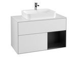 Villeroy und Boch Finion Waschtischunterschrank G371PDMT 100cm, Abdeckplatte white matt, Emotion, Regal rechts Black matt lacquer, White matt lacquer