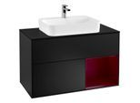 Villeroy und Boch Finion Waschtischunterschrank G372HBPD 100cm, Abdeckplatte black matt, Emotion, Regal rechts Peony, Black matt lacquer