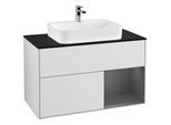 Villeroy und Boch Finion Waschtischunterschrank G372GKMT 100cm, Abdeckplatte black matt, Emotion, Regal rechts Anthracite matt, White matt lacquer