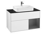 Villeroy und Boch Finion Waschtischunterschrank G372GKGF 100cm, Abdeckplatte black matt, Emotion, Regal rechts Anthracite matt, Glossy white lacquer
