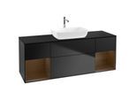 Villeroy und Boch Finion Waschtischunterschrank F862GNPD 160cm, Abdeckplatte black matt, Regale Walnut Veneer, Black matt lacquer