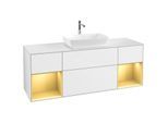 Villeroy und Boch Finion Waschtischunterschrank F861HFGF 160cm, Abdeckplatte white matt, Regale Gold matt lacquer, Glossy white lacquer