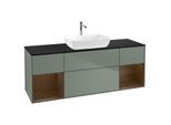 Villeroy und Boch Finion Waschtischunterschrank G862GNGM 160cm, Abdeckplatte black matt, Emotion, Regale Walnut Veneer, Olive Matt Lacquer