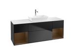 Villeroy und Boch Finion Waschtischunterschrank G861GNPD 160cm, Abdeckplatte white matt, Emotion, Regale Walnut Veneer, Black matt lacquer
