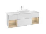 Villeroy und Boch Finion Waschtischunterschrank G861PCMT 160cm, Abdeckplatte white matt, Emotion, Regale Oak Veneer, White matt lacquer