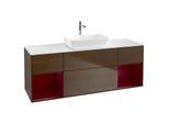 Villeroy und Boch Finion Waschtischunterschrank G861HBGN 160cm, Abdeckplatte white matt, Emotion, Regale Peony matt lacquer, Walnut veneer