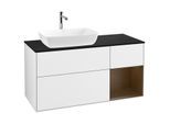 Villeroy und Boch Finion Waschtischunterschrank G812GNGF 120cm, Abdeckplatte black matt, Emotion, Regale Walnut Veneer, Glossy white lacquer