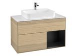 Villeroy und Boch Finion Waschtischunterschrank F371PDPC 100cm, Abdeckplatte white matt, Regal rechts Black matt lacquer, Oak Veneer