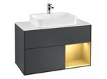 Villeroy und Boch Finion Waschtischunterschrank F371HFHG 100cm, Abdeckplatte white matt, Regal rechts Gold matt, Midnight Blue Matt Lacquer