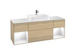 Villeroy und Boch Finion Waschtischunterschrank G451GFPC 160cm, Abdeckplatte white matt, Emotion, Regale Glossy white lacquer, Oak Veneer