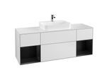 Villeroy und Boch Finion Waschtischunterschrank G451PDMT 160cm, Abdeckplatte white matt, Emotion, Regale Black matt lacquer, White matt lacquer
