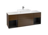 Villeroy und Boch Finion Waschtischunterschrank G451PDGN 160cm, Abdeckplatte white matt, Emotion, Regale Black matt lacquer, Walnut veneer