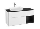 Villeroy und Boch Finion Waschtischunterschrank F812PDGF 120cm, Abdeckplatte black matt, Regale Black matt lacquer, Glossy white lacquer
