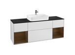 Villeroy und Boch Finion Waschtischunterschrank G452GNMT 160cm, Abdeckplatte black matt, Emotion, Regale Walnut veneer, White matt lacquer