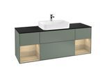 Villeroy und Boch Finion Waschtischunterschrank G452PCGM 160cm, Abdeckplatte black matt, Emotion, Regale Oak Veneer, Olive Matt Lacquer
