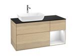 Villeroy und Boch Finion Waschtischunterschrank F812MTPC 120cm, Abdeckplatte black matt, Regale White matt lacquer, Oak Veneer