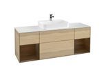 Villeroy und Boch Finion Waschtischunterschrank F451GNPC 160x60,3cm, Abdeckplatte white matt, Regale Walnut veneer, Oak Veneer