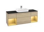Villeroy und Boch Finion Waschtischunterschrank F452HFPC 160x60,3cm, Abdeckplatte black matt, Regale Gold matt lacquer, Oak Veneer