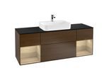 Villeroy und Boch Finion Waschtischunterschrank F452PCGN 160x60,3cm, Abdeckplatte black matt, Regale Oak Veneer, Walnut veneer